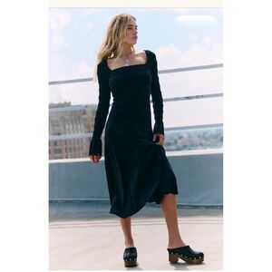 Free Est by Free People Kiera Midi Dress Black large cotton a line smocked new
